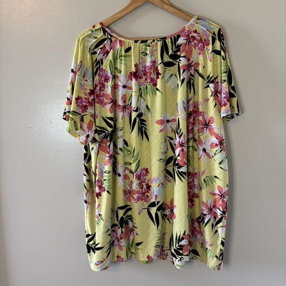 Croft & Barrow Floral Peasant Blouse Yellow Pink Textured Short Sleeve Top Sz 4X - Picture 5 of 6